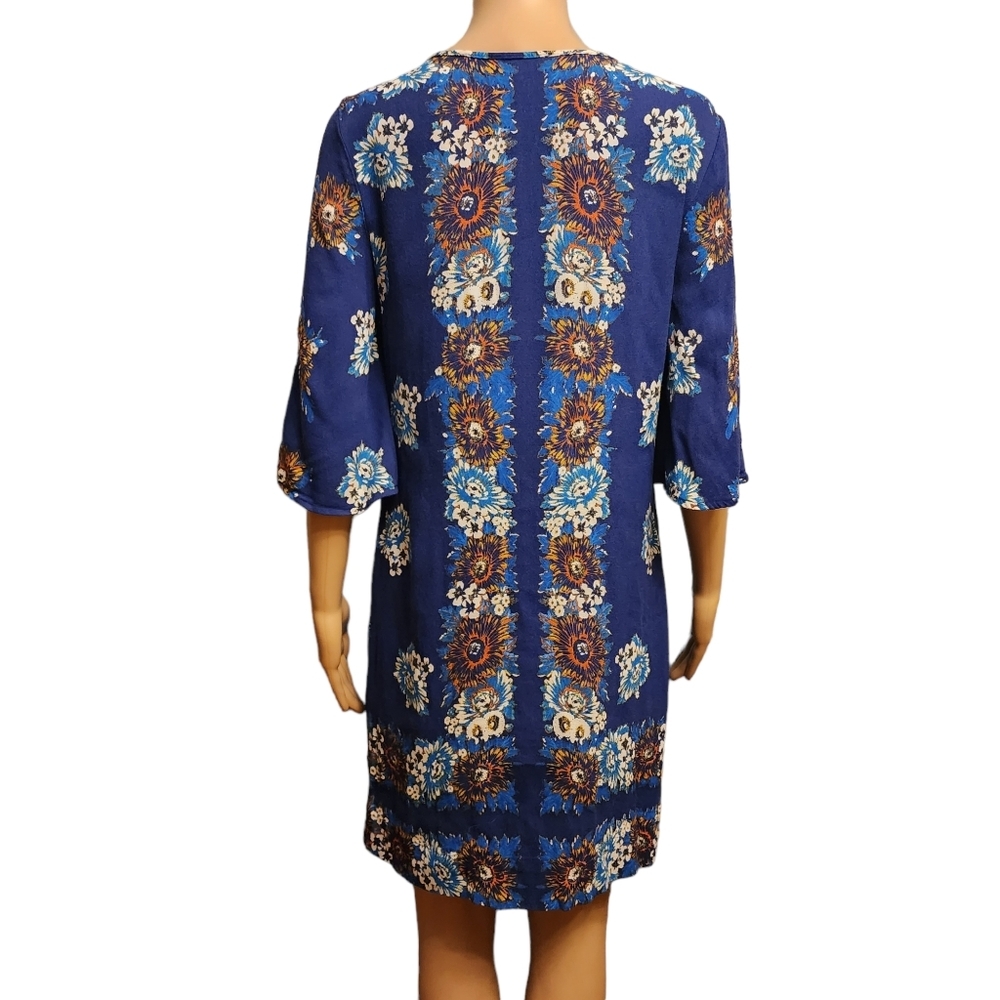 Ella Moss Blue Floral Shift Dress 3/4 Length Sleeves Size M - Picture 5 of 14